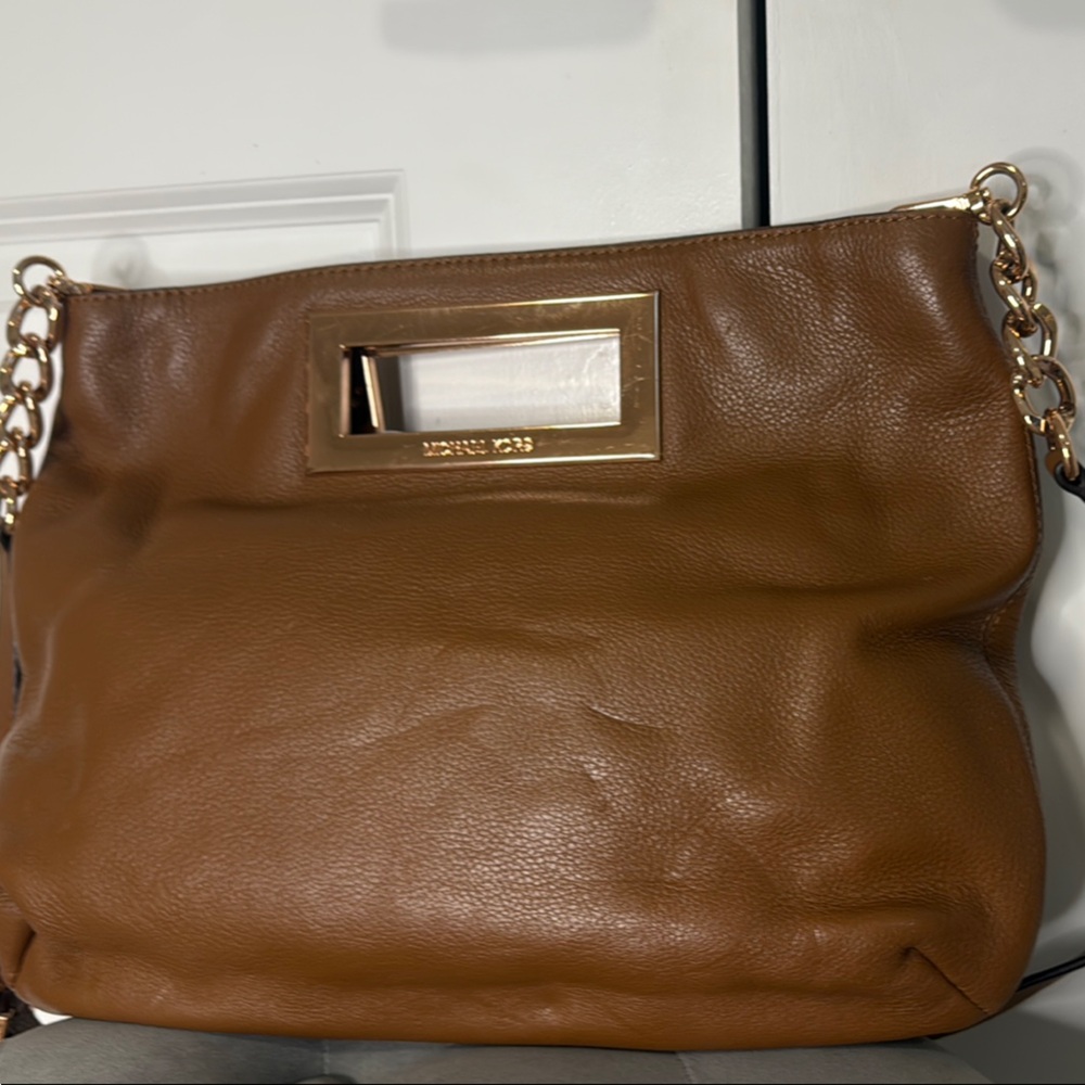 Michael Stars Brown and Gold Clutch with Chain Detail